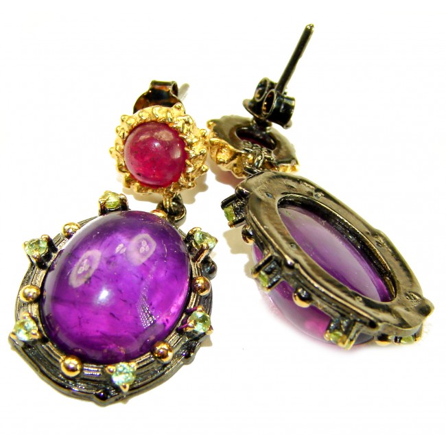 Natural 22.6 carat fancy Amethyst 18K black rhodium Gold over .925 Sterling Silver handmade earrings