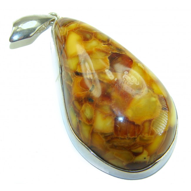 Sea Treasure Prehistoric Authentic Butterscotch Baltic Amber .925 Sterling Silver beautifully handcrafted Huge Pendant