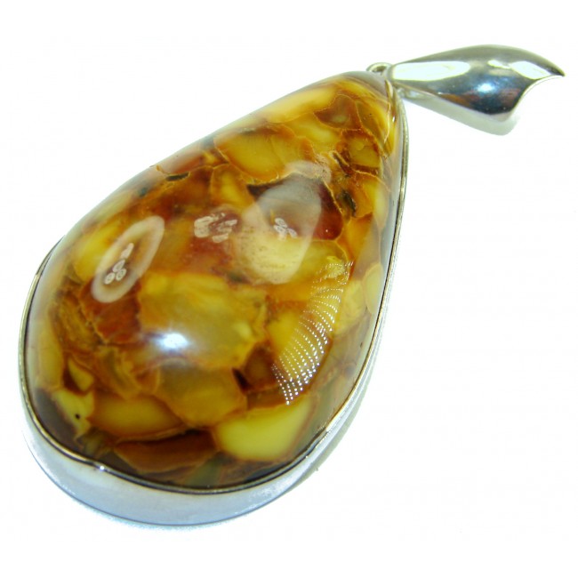 Sea Treasure Prehistoric Authentic Butterscotch Baltic Amber .925 Sterling Silver beautifully handcrafted Huge Pendant