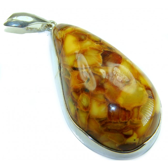 Sea Treasure Prehistoric Authentic Butterscotch Baltic Amber .925 Sterling Silver beautifully handcrafted Huge Pendant