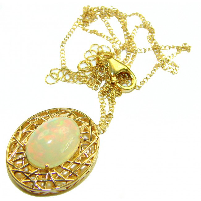 Earth Treasure Authentic 16.8 carat Golden Ethiopian Opal 22K Gold over .925 Sterling Silver handcrafted Statament Necklace