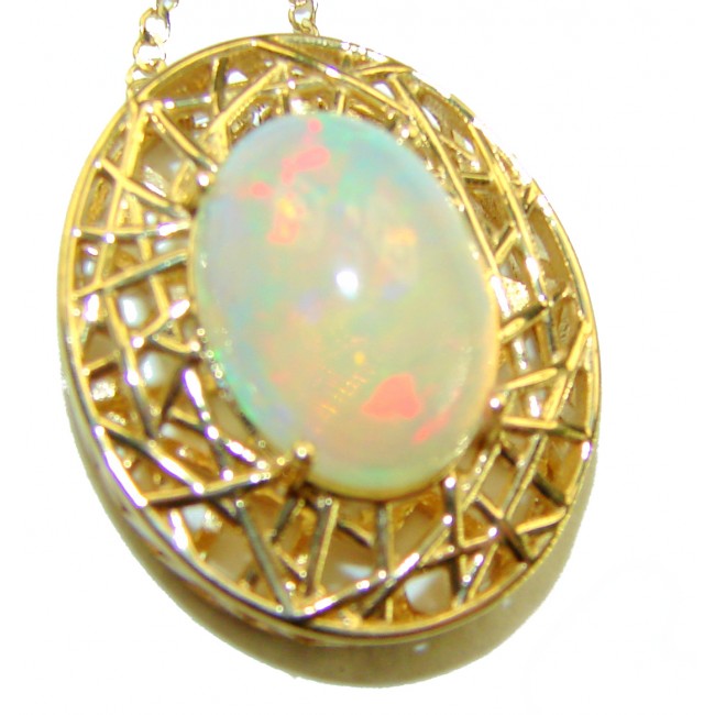Earth Treasure Authentic 16.8 carat Golden Ethiopian Opal 22K Gold over .925 Sterling Silver handcrafted Statament Necklace