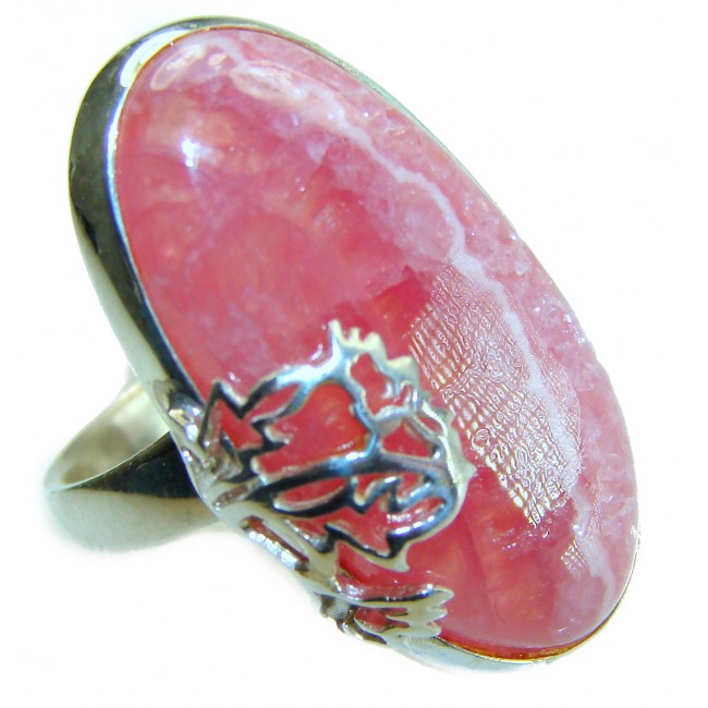 Large top quaity Argentinian Rhodochrosite .925 Sterling Silver handmade ring size 8 ADJUSTABLE