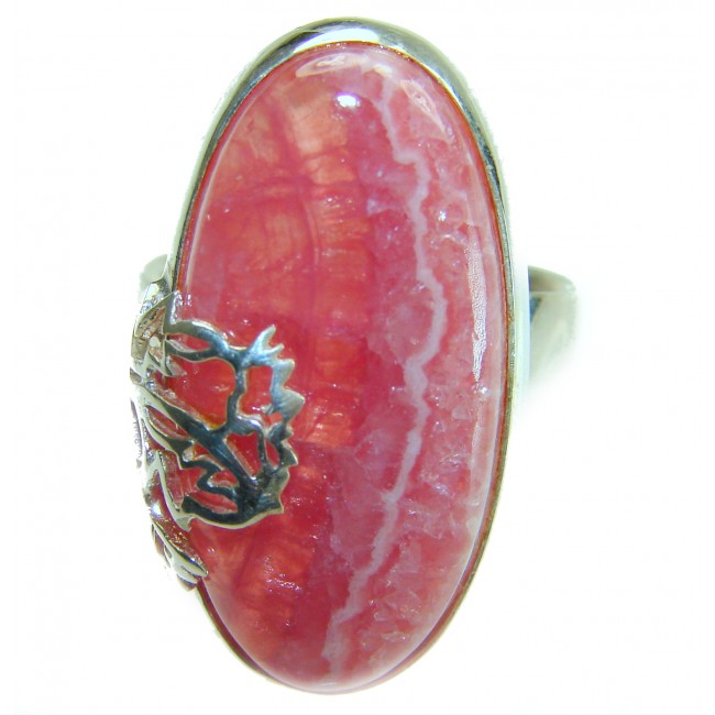 Large top quaity Argentinian Rhodochrosite .925 Sterling Silver handmade ring size 8 ADJUSTABLE
