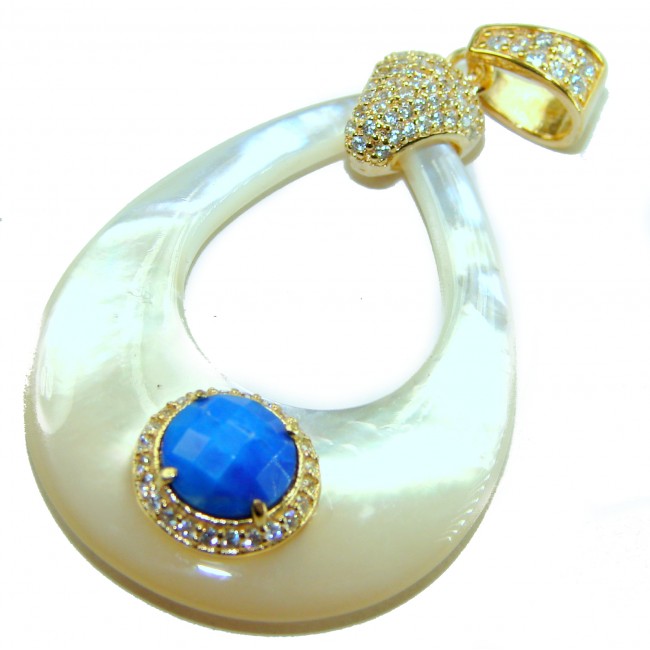 Genuine Blister Pearl lab grown Diamond 18K Gold over .925 Sterling Silver Statement pendant