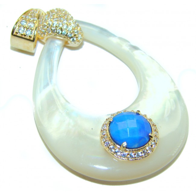 Genuine Blister Pearl lab grown Diamond 18K Gold over .925 Sterling Silver Statement pendant