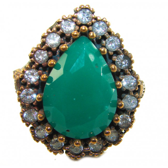 Victorian Style 24.5 carat Emerald & White Topaz Copper over Sterling Silver ring; s. 9