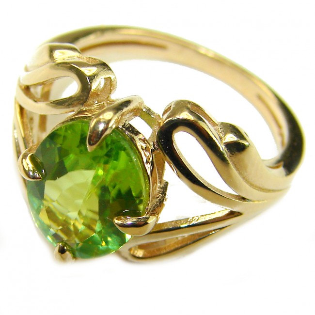 Wise Bliss Authentic 4.8 CARAT Peridot 18k Gold over .925 Sterling Silver handmade Ring s. 6 1/4 - photo 1