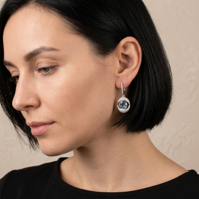 Floating Memories 11.5 carat Sapphire .925 Sterling Silver Handcrafted Statement earrings