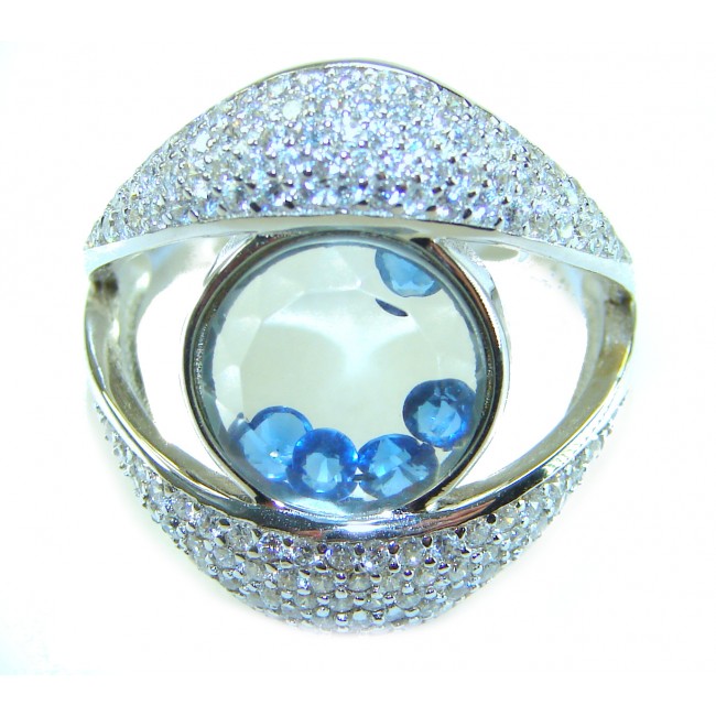 Floating Memories 12.5 carat Sapphire .925 Sterling Silver Handcrafted Ring size 8 - Close-up of Floating Memories Sapphire Sterling Silver ring.