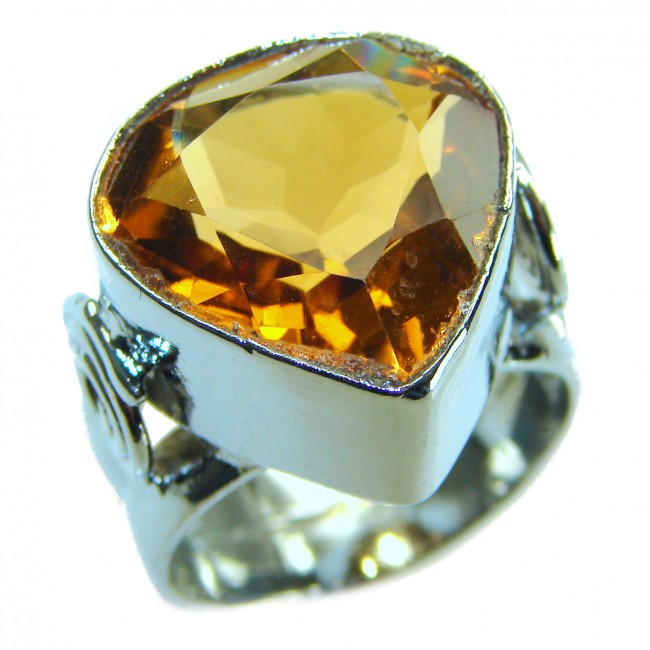 Solid 22.8 carat Genuine Lemon Quartz .925 Sterling Silver handcrafted ring size 6 3/4