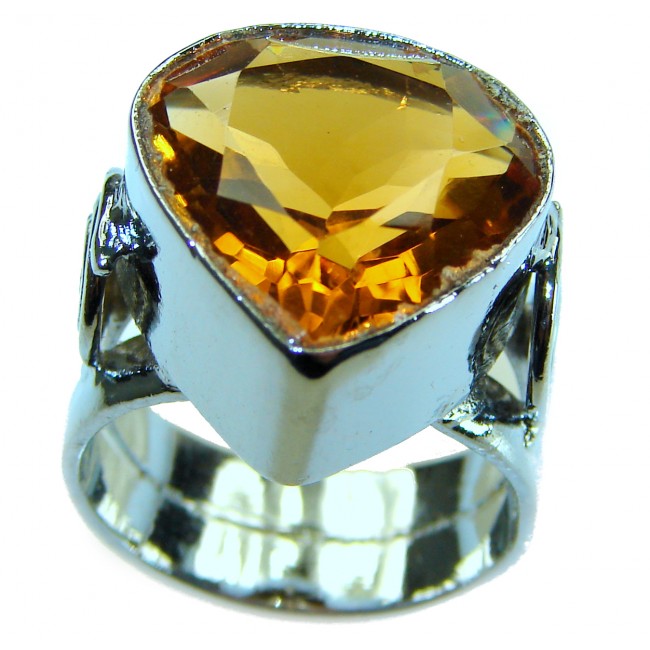 Solid 22.8 carat Genuine Lemon Quartz .925 Sterling Silver handcrafted ring size 6 3/4