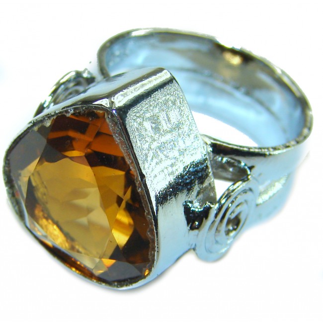 Solid 22.8 carat Genuine Lemon Quartz .925 Sterling Silver handcrafted ring size 6 3/4