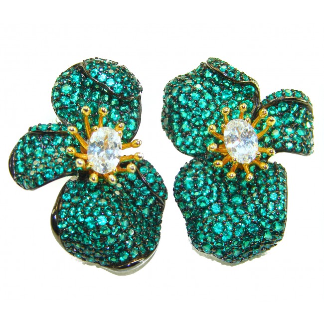 Amazonia - 38.8 carat Colombian Emerald .925 Sterling Silver handmade Statement Earrings