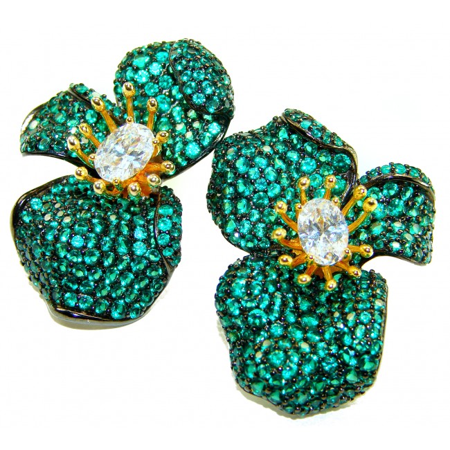 Amazonia - 38.8 carat Colombian Emerald .925 Sterling Silver handmade Statement Earrings