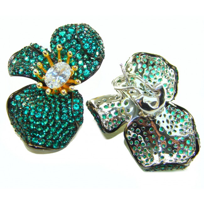 Amazonia - 38.8 carat Colombian Emerald .925 Sterling Silver handmade Statement Earrings