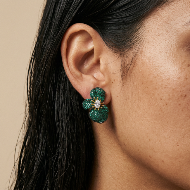 Amazonia - 38.8 carat Colombian Emerald .925 Sterling Silver handmade Statement Earrings