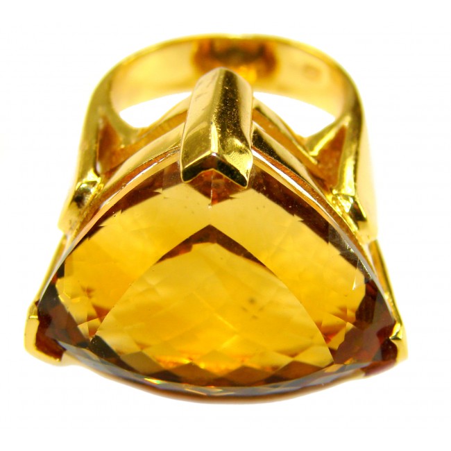 GIOVANNA 48.8 carat Genuine TRILLION CUT Heliodor 22K Gold over .925 Sterling Silver handcrafted ring size 7