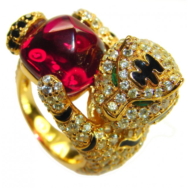 GEPHARD Genuine 10.5 CARAT Ruby black enamel .925 Sterling Silver dipped in 22K Gold Large Statement Ring size 6 1/4