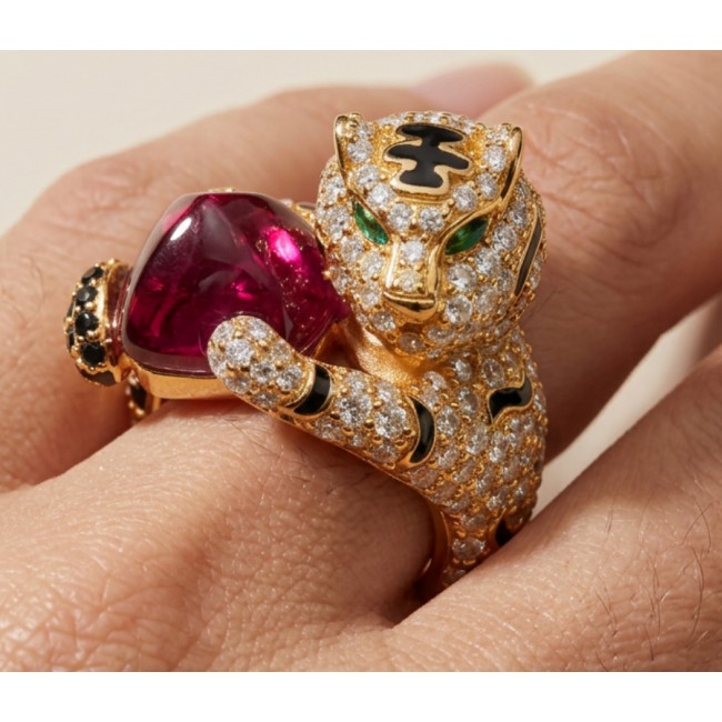 GEPHARD Genuine 10.5 CARAT Ruby black enamel .925 Sterling Silver dipped in 22K Gold Large Statement Ring size 6 1/4