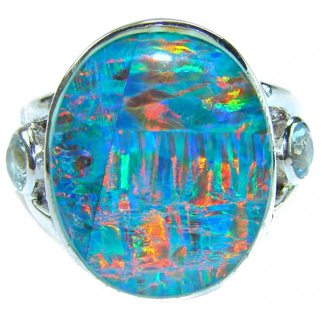 Endless Ocean Genuine 18.2 carat Australian Opal .925 Sterling Silver handmade Ring size 6 - photo 3