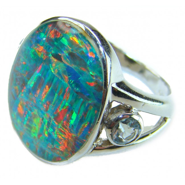 Endless Ocean Genuine 18.2 carat Australian Opal .925 Sterling Silver handmade Ring size 6 - photo 2