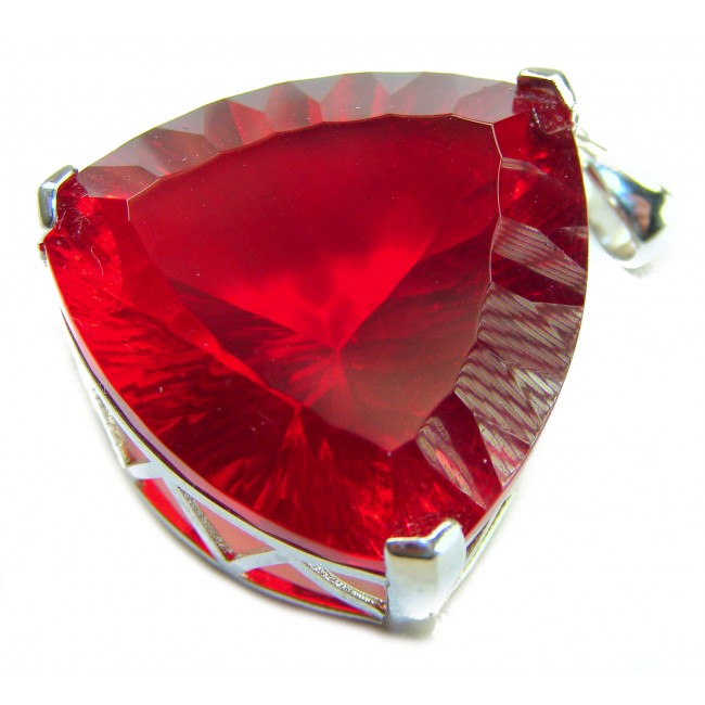 Very Rare! Trillion Cut Perfect 44.5 carat Volcanic Helenite .925 Sterling Silver handcrafted Pendant