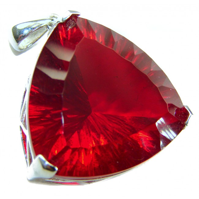 Very Rare! Trillion Cut Perfect 44.5 carat Volcanic Helenite .925 Sterling Silver handcrafted Pendant