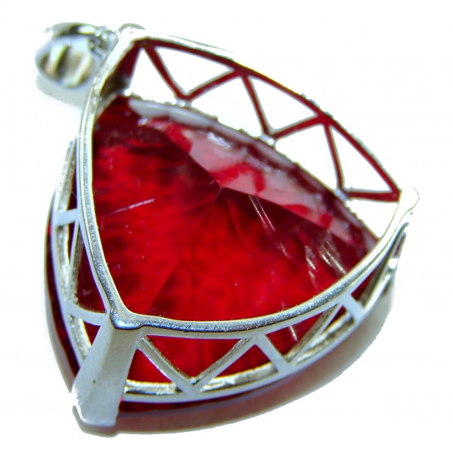 Very Rare! Trillion Cut Perfect 44.5 carat Volcanic Helenite .925 Sterling Silver handcrafted Pendant