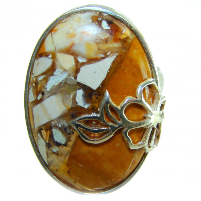 Flawless Australian Bracciated Mookaite .925 Sterling Silver Ring size 8 adjustable