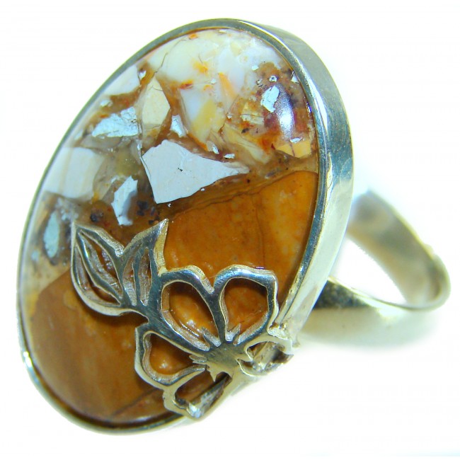 Flawless Australian Bracciated Mookaite .925 Sterling Silver Ring size 8 adjustable