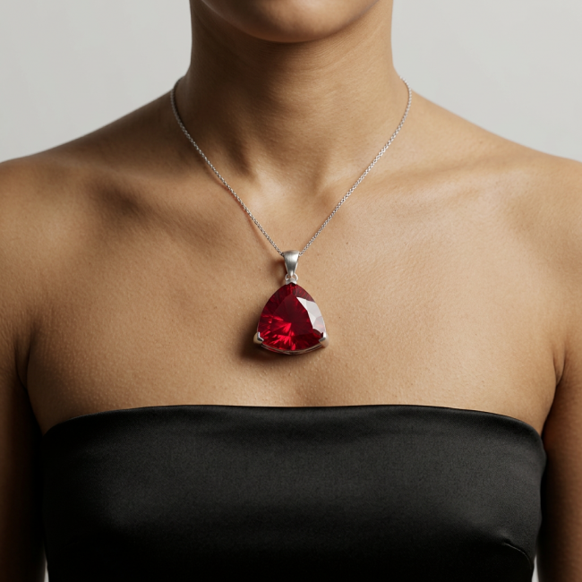 Very Rare! Trillion Cut Perfect 44.5 carat Volcanic Helenite .925 Sterling Silver handcrafted Pendant