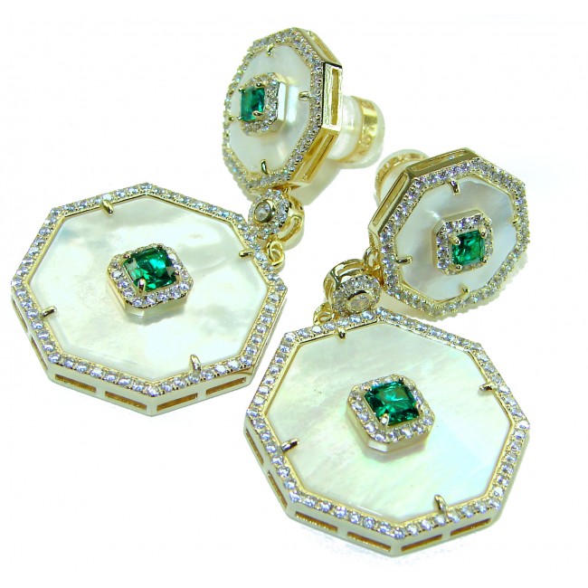 Summer Flowers Blister Pearl 1.5 carat Colombian Emerald .925 Sterling Silver handcrafted Earrings - photo 4