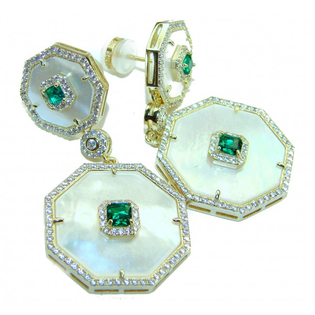 Summer Flowers Blister Pearl 1.5 carat Colombian Emerald .925 Sterling Silver handcrafted Earrings - photo 3
