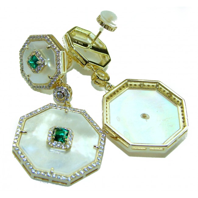 Summer Flowers Blister Pearl 1.5 carat Colombian Emerald .925 Sterling Silver handcrafted Earrings - photo 2