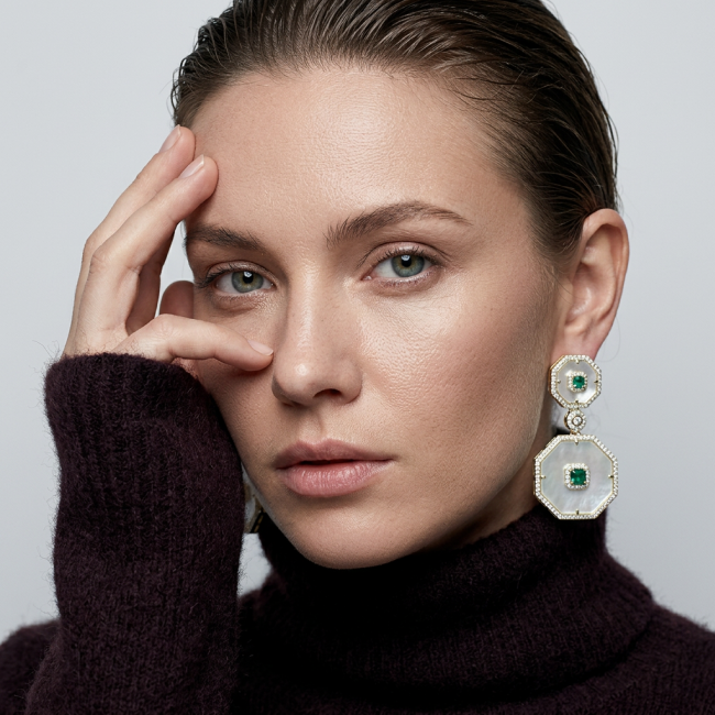 Summer Flowers Blister Pearl 1.5 carat Colombian Emerald .925 Sterling Silver handcrafted Earrings - photo 1