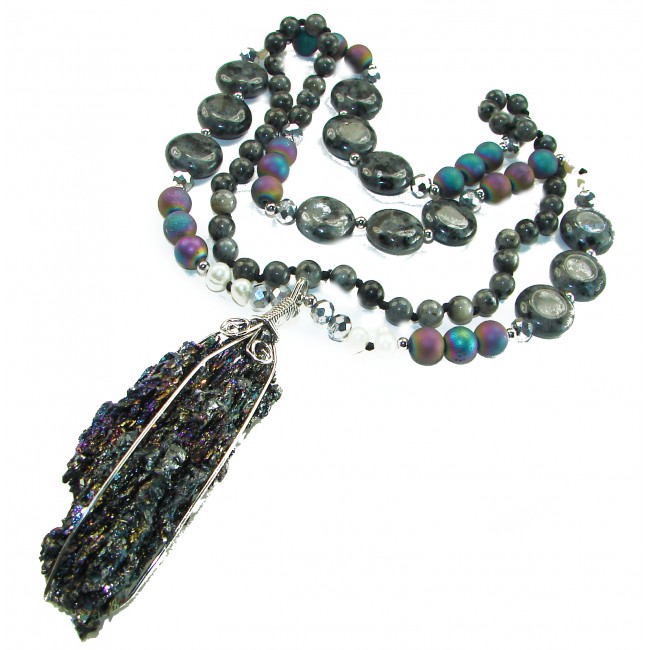 Bohemian Style Huge Genuine 34 inches Titanum Druzy .925 Sterling Silver handmade necklace