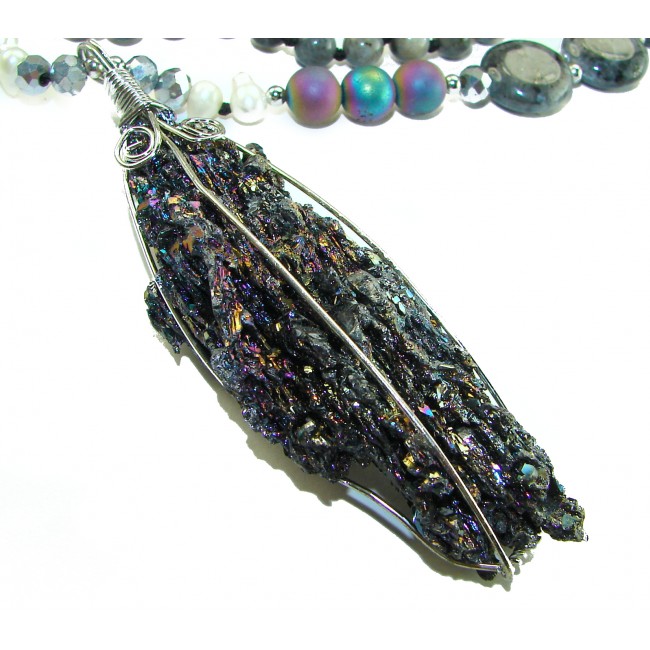 Bohemian Style Huge Genuine 34 inches Titanum Druzy .925 Sterling Silver handmade necklace