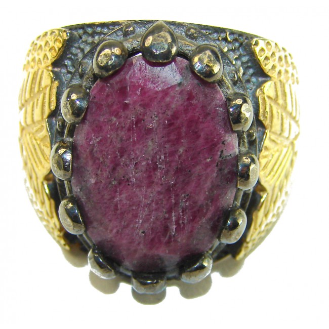 VINTAGE Beauty 18.9 carat natural Kashmir Ruby 18K Gold Black Rhodium over .925 Sterling Silver Huge handcrafted Ring s. 8 1/4
