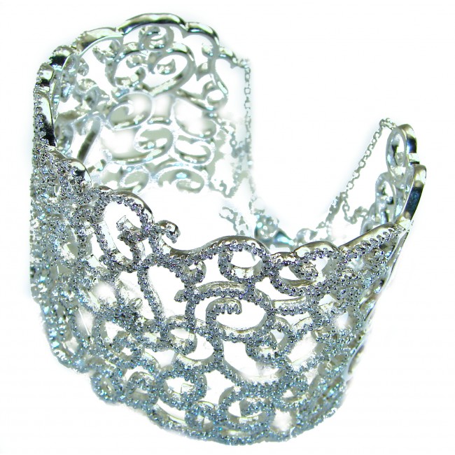 Spectacular! A Million Stars 43.8 carat White Sapphire .925 Sterling Silver Bracelet / Cuff