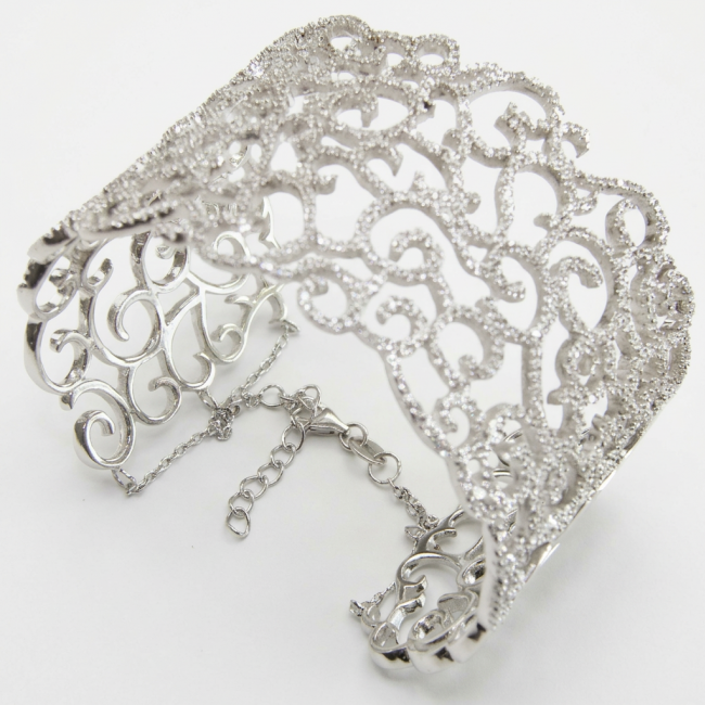 Spectacular! A Million Stars 43.8 carat White Sapphire .925 Sterling Silver Bracelet / Cuff