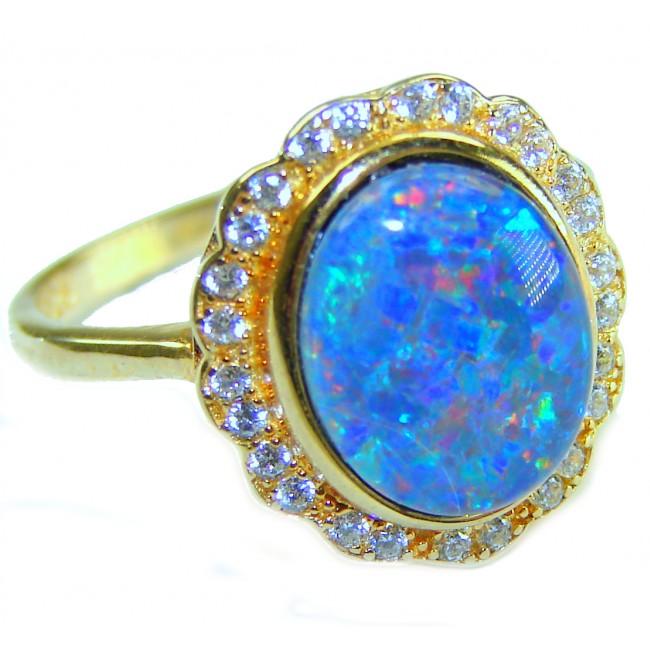 Stunning Genuine 10.2 carat Australian Opal 22K Gold over .925 Sterling Silver handmade Ring size 7