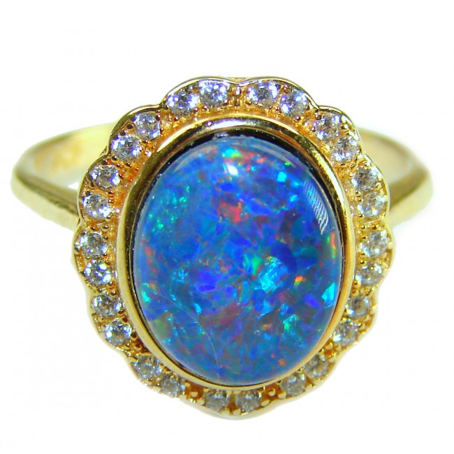 Stunning Genuine 10.2 carat Australian Opal 22K Gold over .925 Sterling Silver handmade Ring size 7