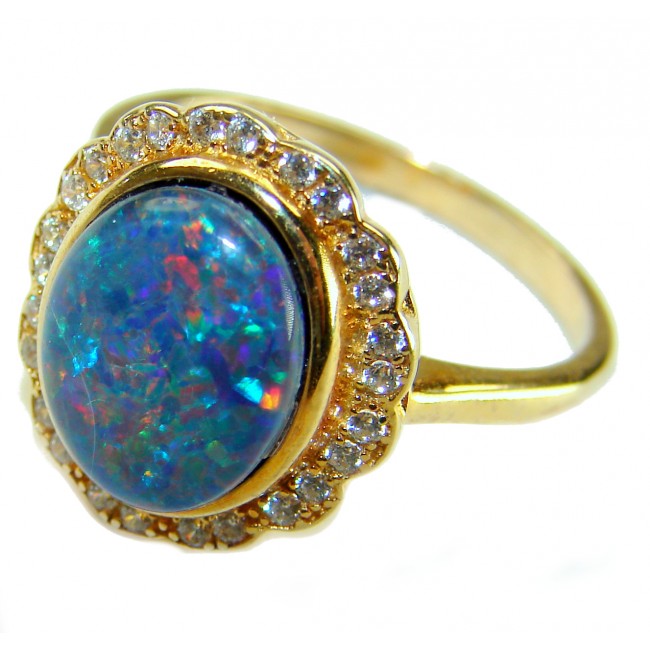 Stunning Genuine 10.2 carat Australian Opal 22K Gold over .925 Sterling Silver handmade Ring size 7