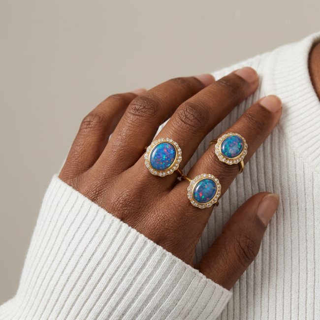 Stunning Genuine 10.2 carat Australian Opal 22K Gold over .925 Sterling Silver handmade Ring size 7