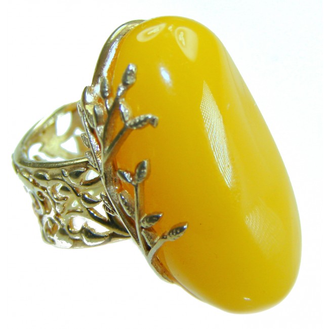 Authentic Golden Butterscotch Baltic Amber 18K Gold over .925 Sterling Silver entirely handcrafted ring; s. 7 adjustable