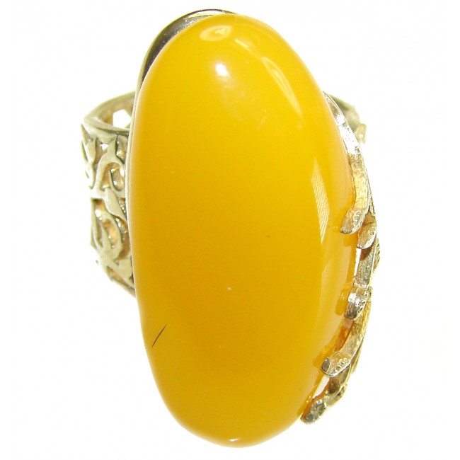 Authentic Golden Butterscotch Baltic Amber 18K Gold over .925 Sterling Silver entirely handcrafted ring; s. 7 adjustable