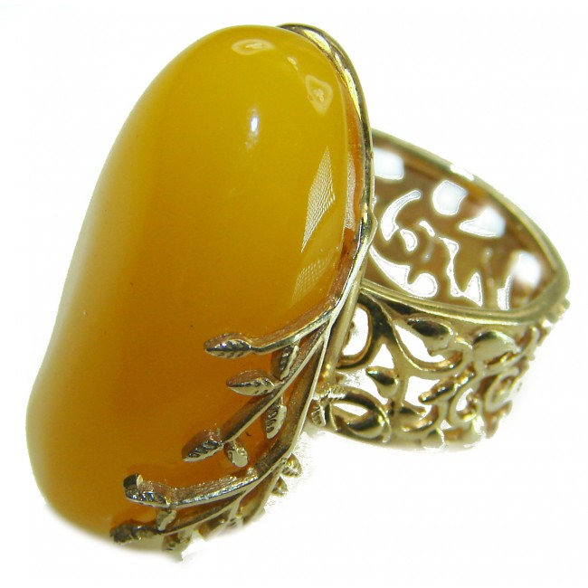 Authentic Golden Butterscotch Baltic Amber 18K Gold over .925 Sterling Silver entirely handcrafted ring; s. 7 adjustable