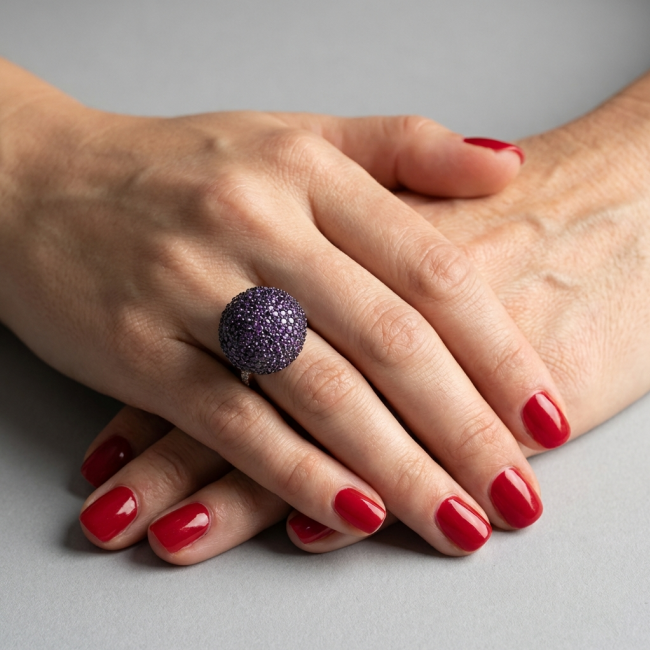 Tiffany Pave 27.5 carat authentic Amethyst .925 Sterling Silver Eternity Ring size 7 1/4