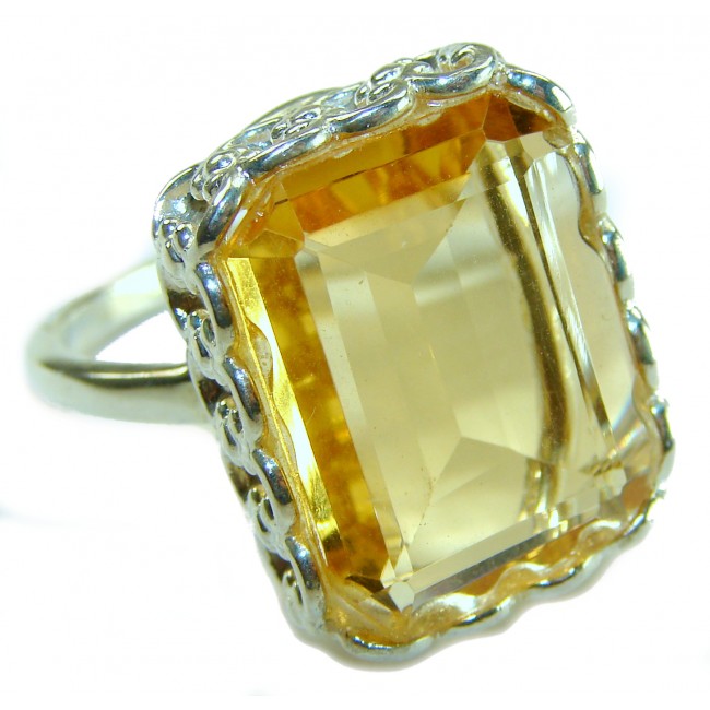 Solid 22.8 carat Genuine Lemon Quartz .925 Sterling Silver handcrafted ring size 10 1/4